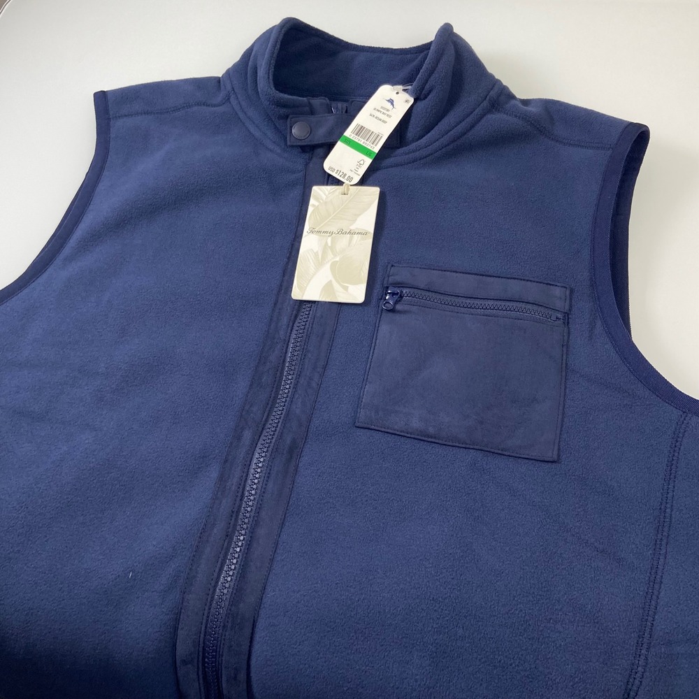 Tommy Bahama Men's L Olypmic Bay Fleece‎ Vest Navy Blue Full Zip Sherpa Lined